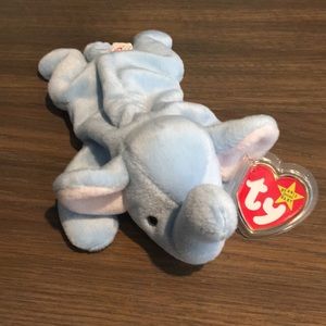 Retired/Rare -  Peanut The Elephant Beanie Baby TY Light Blue 1995